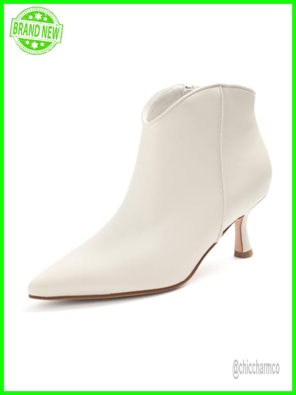Pointed Toe Kitten Heel Ankle Boots Faux Leather Side Zip Booties